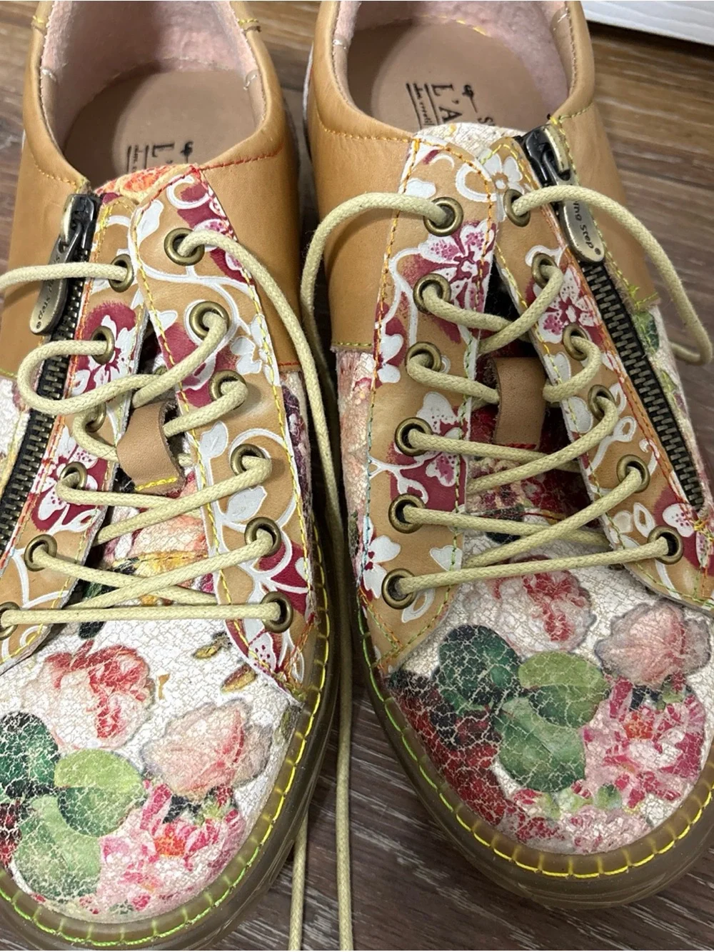 Spring Step L'Artiste  Women's Sneaker Floral Brown Leather Size 38